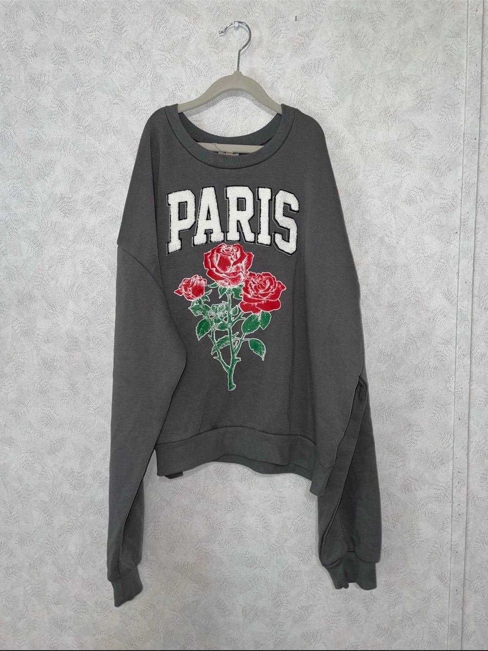 NWT Self Esteem Charcoal Gray Paris Rose Sweatshirt